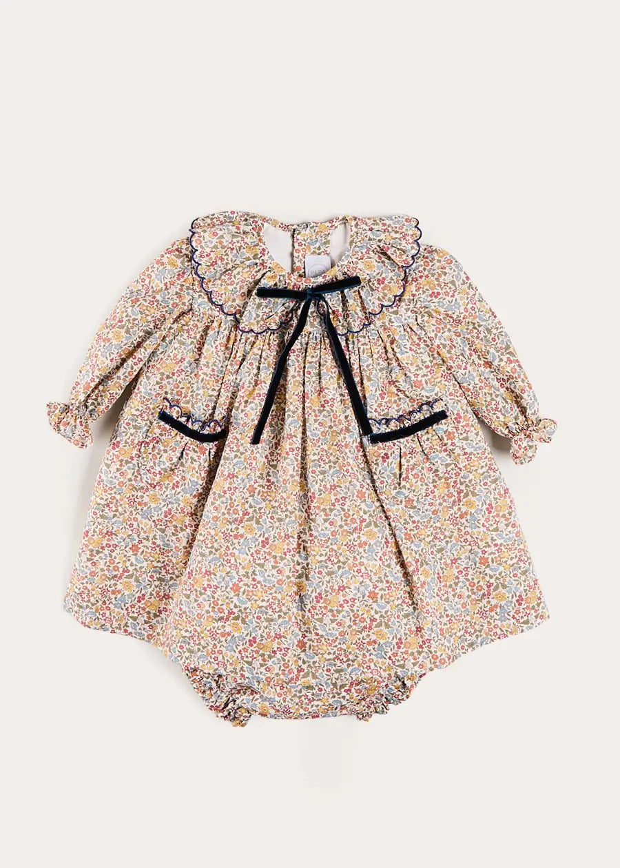 Marianne Floral Long Sleeve Dress with Bloomers in Mustard Made with Liberty Fabric (3mths-3yrs) Dresses from Pepa London