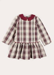 Whittaker Check Long Sleeve Pleated Dress in Burgundy (18mths-12yrs) Dresses from Pepa London