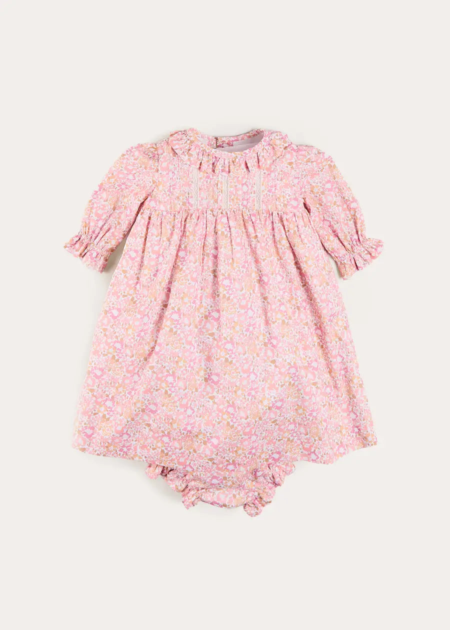 Nellie Floral Lace Detail Dress in Pink (1mth-12mths) Dresses from Pepa London
