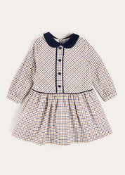 Thirleby Check Velvet Collar Button Detail Long Sleeve Dress in Camel (18mths-12yrs) Dresses from Pepa London
