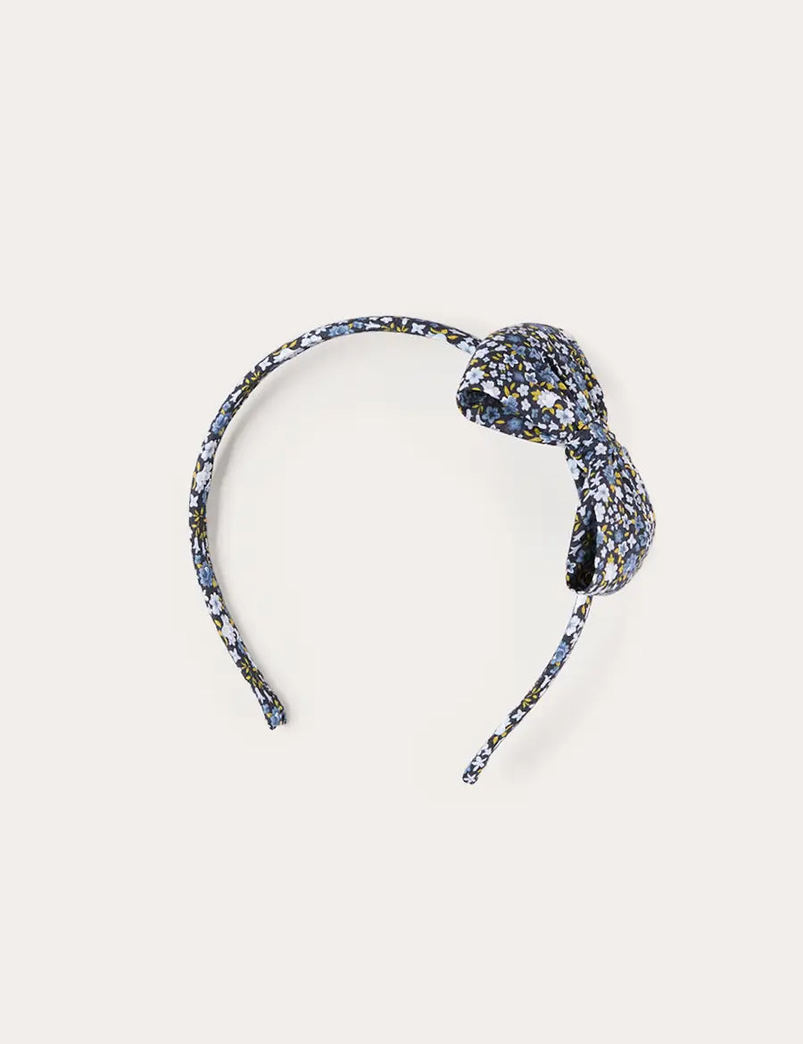 Lydia Floral Medium Bow Hairband in Blue (OS) Hair Accessories from Pepa London