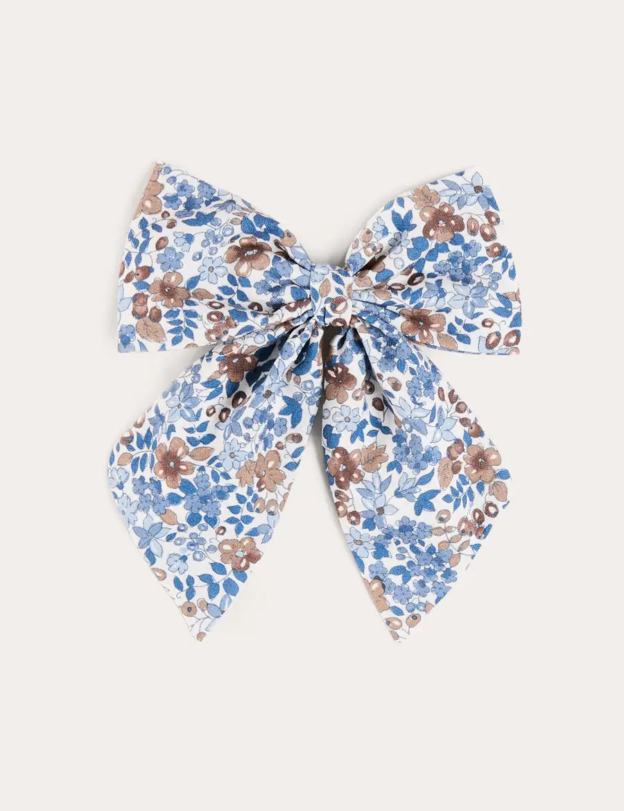 Beatrice Floral Long Bow Hair Clip in Blue (OS) Hair Accessories from Pepa London