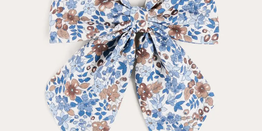 Beatrice Floral Long Bow Hair Clip in Blue (OS) Hair Accessories from Pepa London