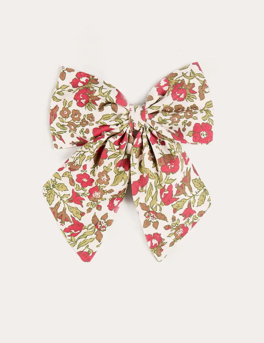Daphne Floral Long Bow Hair Clip in Green (OS) Hair Accessories from Pepa London