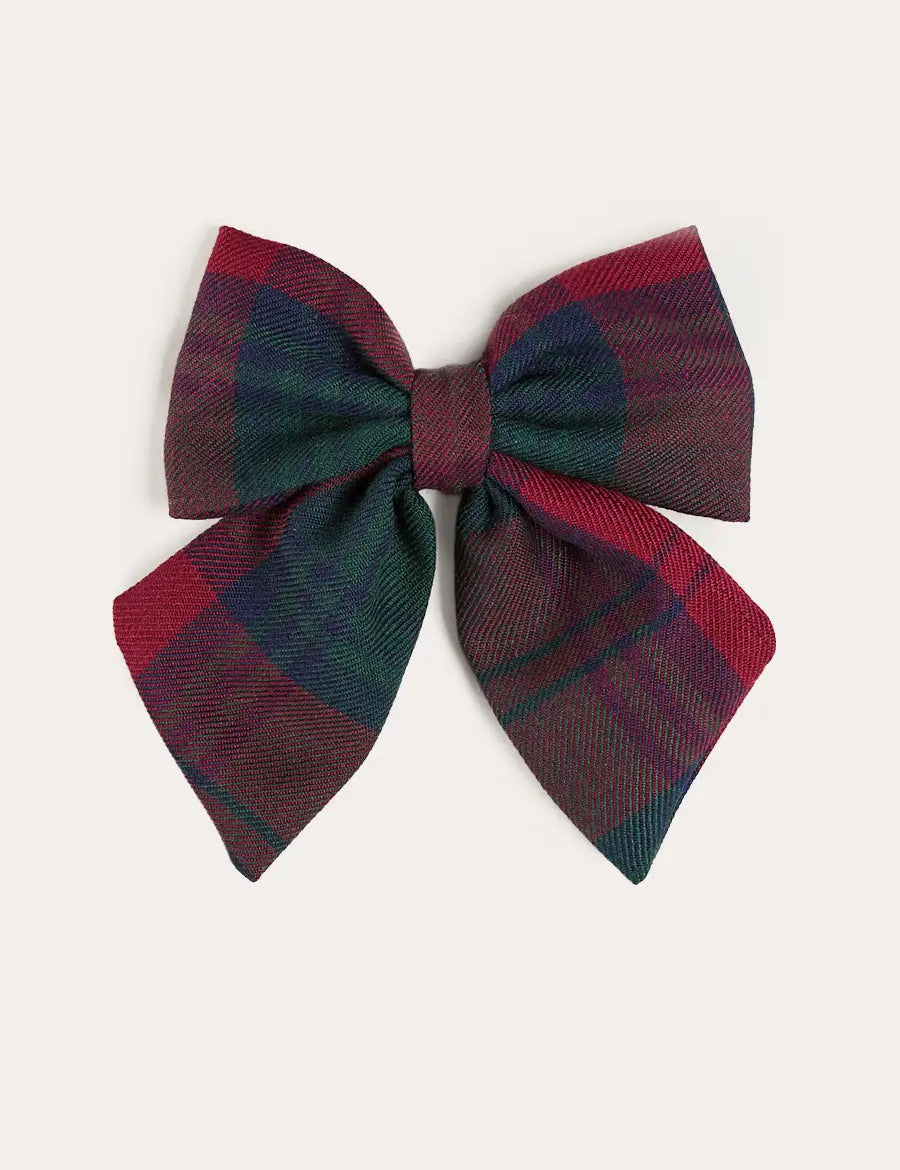 Grovesnor Tartan Long Bow Hair Clip in Red (OS) Hair Accessories from Pepa London