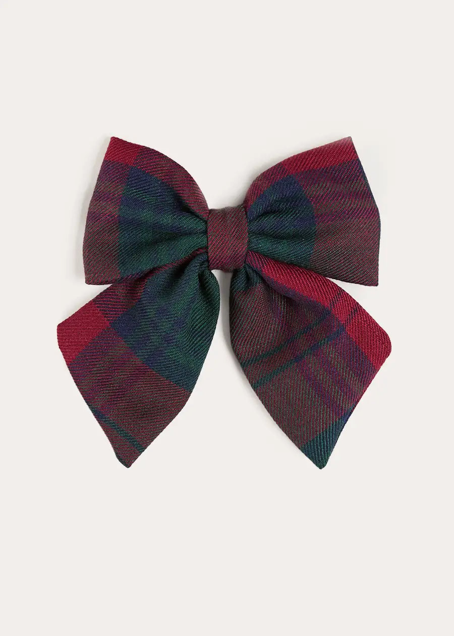 Grovesnor Tartan Long Bow Hair Clip in Red (OS) Hair Accessories from Pepa London