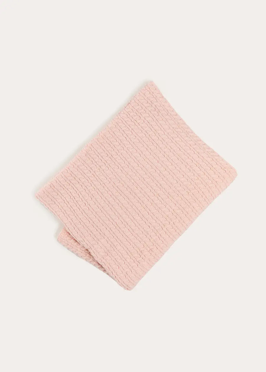 Cashmere Cable Knit Blanket in Pink (OS) Knitted Accessories from Pepa London