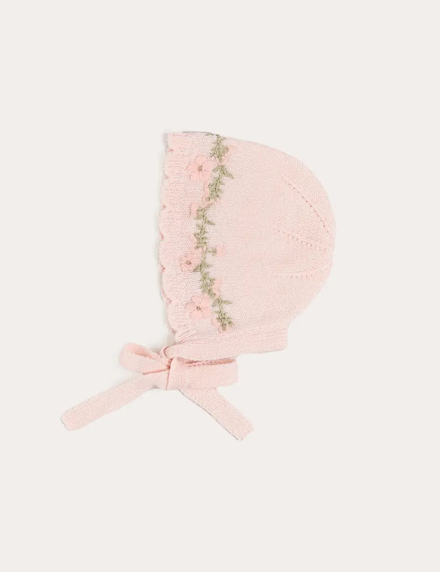 Wildflower Embroidered Cashmere Bonnet in Pink (S-L) Bonnets from Pepa London