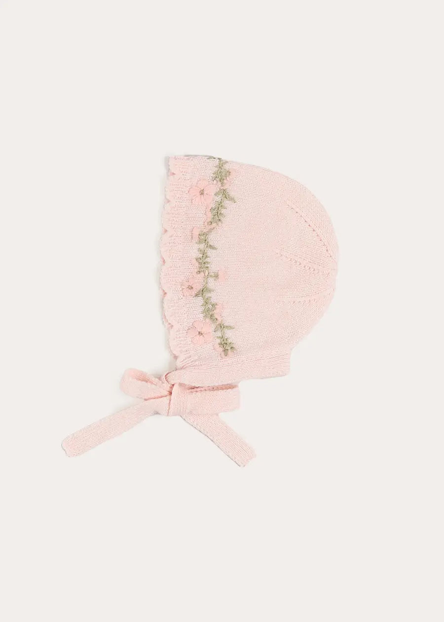 Wildflower Embroidered Bonnet in Pink (S-L) Bonnets from Pepa London