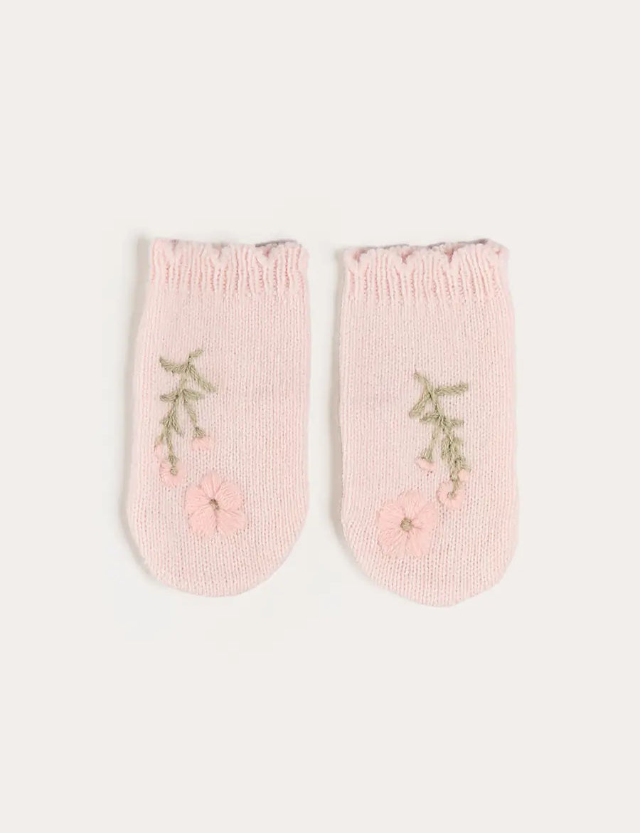 Alpaca Wool Flower Embroidered Mittens in Pink (XS-L) Knitted Accessories from Pepa London