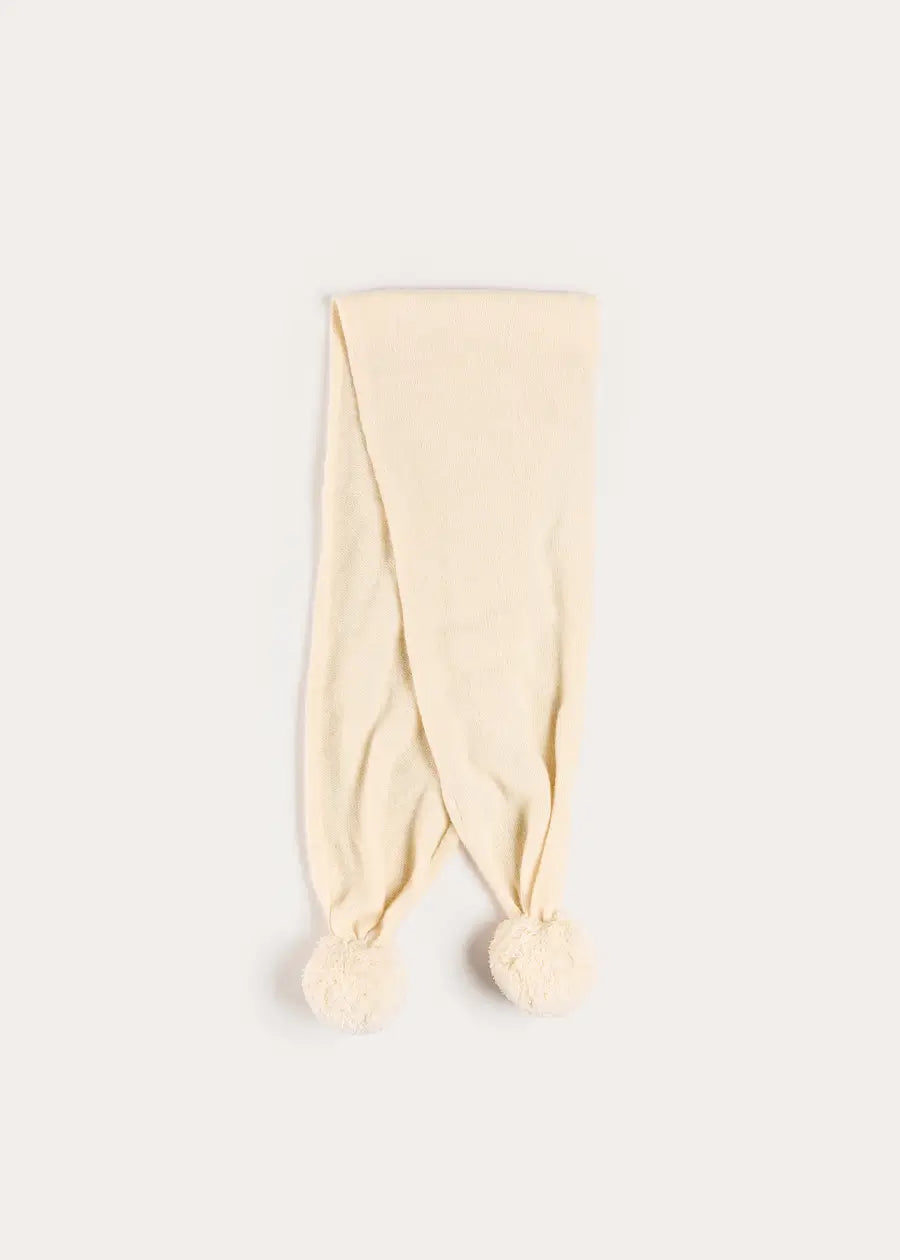 Alpaca Wool Scarf with Pom Pom in Cream (OS) Knitted Accessories from Pepa London
