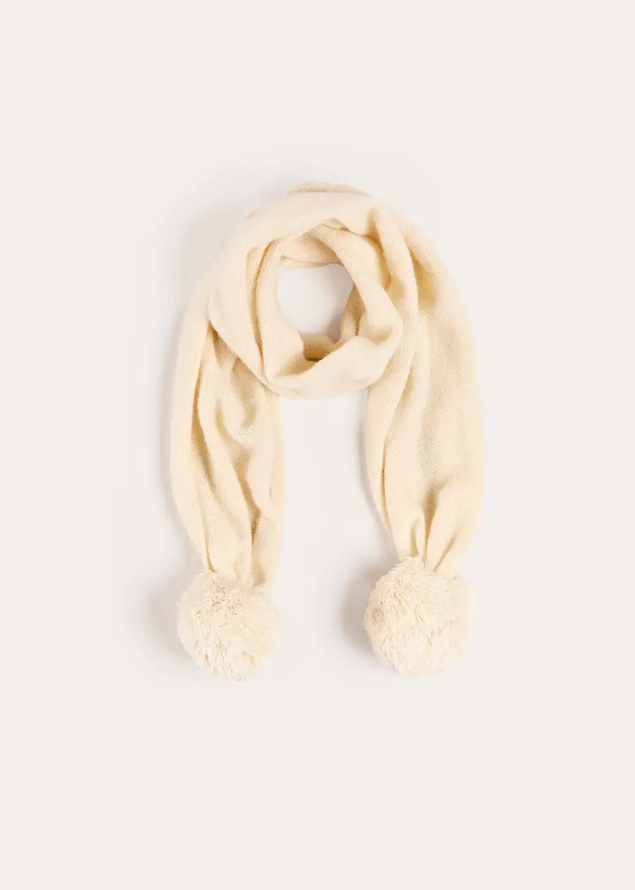Alpaca Wool Scarf with Pom Pom in Cream (OS) Knitted Accessories from Pepa London