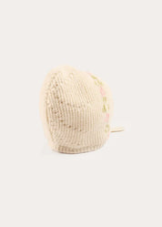 Alpaca Wool Floral Embroidered Bonnet in Cream (S-L) Bonnets from Pepa London