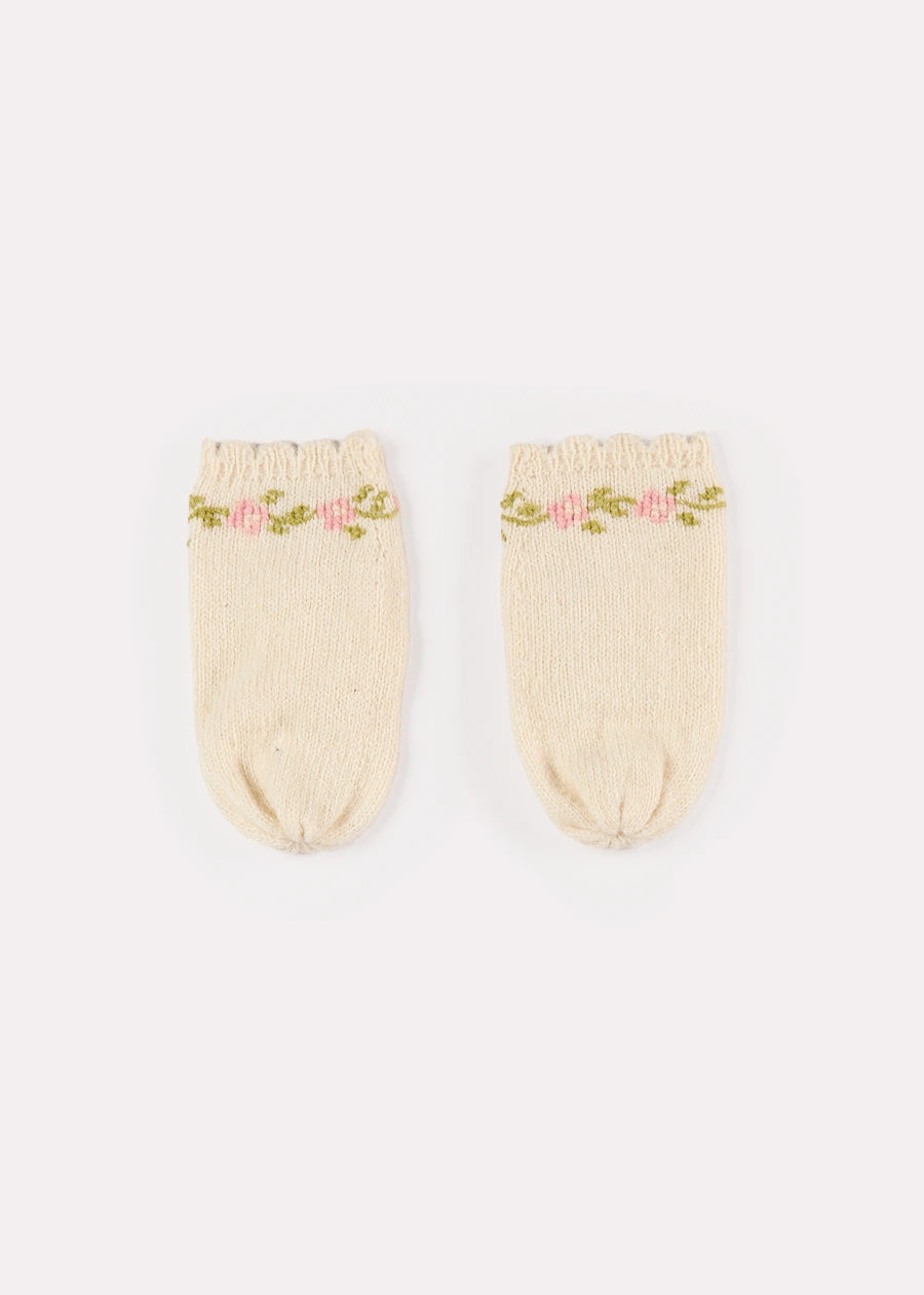 Alpaca Wool Flower Embroidered Mittens in Cream (XS-L) Knitted Accessories from Pepa London