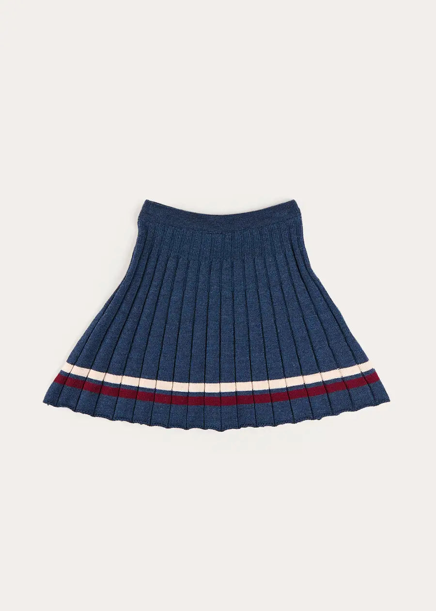 Pleated Bow Detail Striped Trim Skirt in Navy (2-10yrs) Skirts from Pepa London