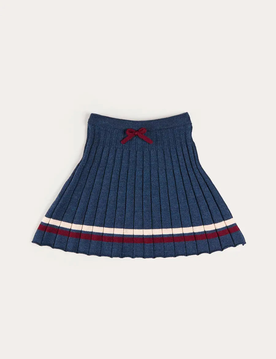 Pleated Bow Detail Striped Trim Skirt in Navy (2-10yrs) Skirts from Pepa London