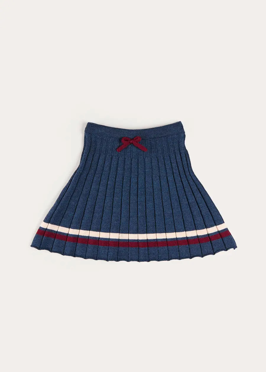 Pleated Bow Detail Striped Trim Skirt in Navy (2-10yrs) Skirts from Pepa London