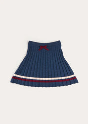 Pleated Bow Detail Striped Trim Skirt in Navy (2-10yrs) Skirts from Pepa London