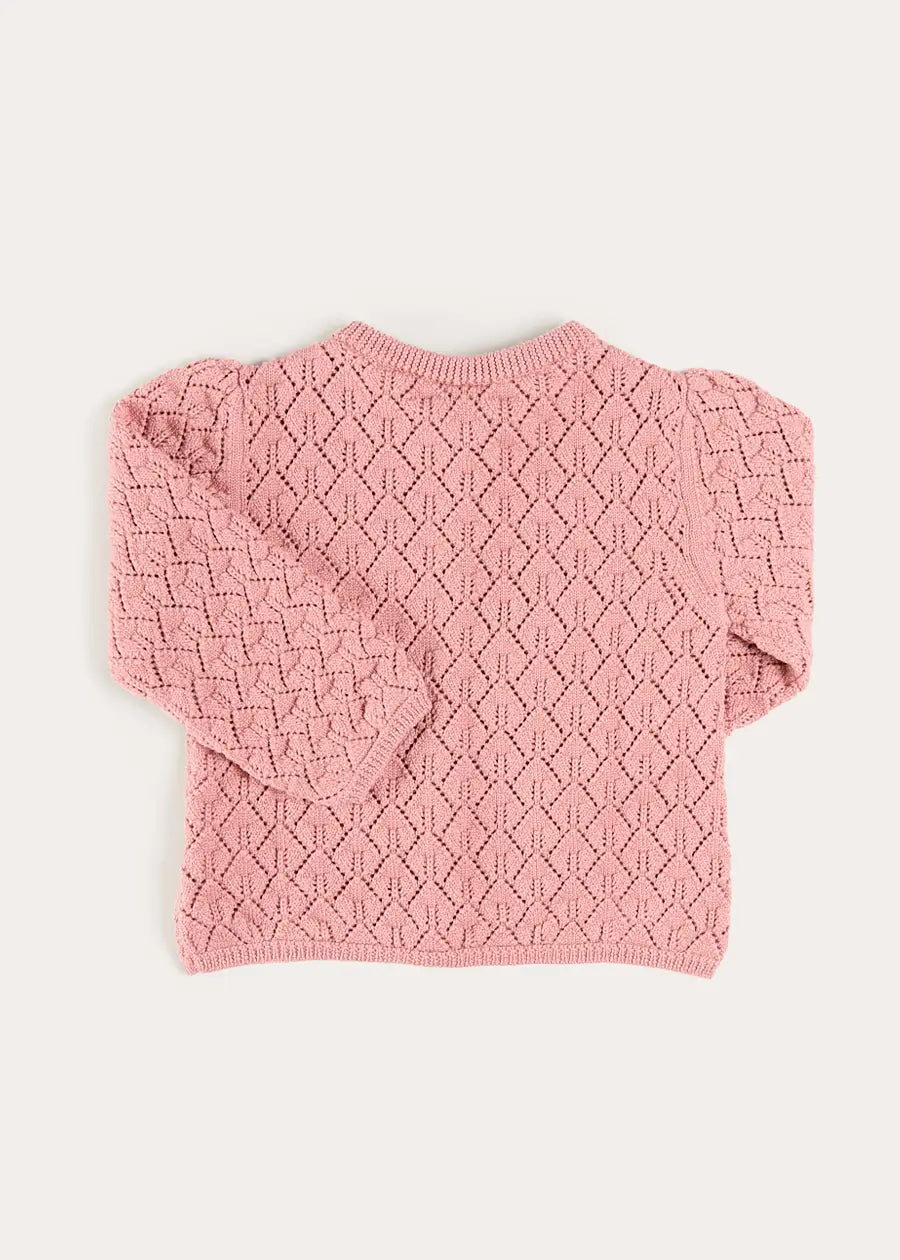 Leaf Openwork Cardigan in Pink (2-10yrs) Knitwear from Pepa London