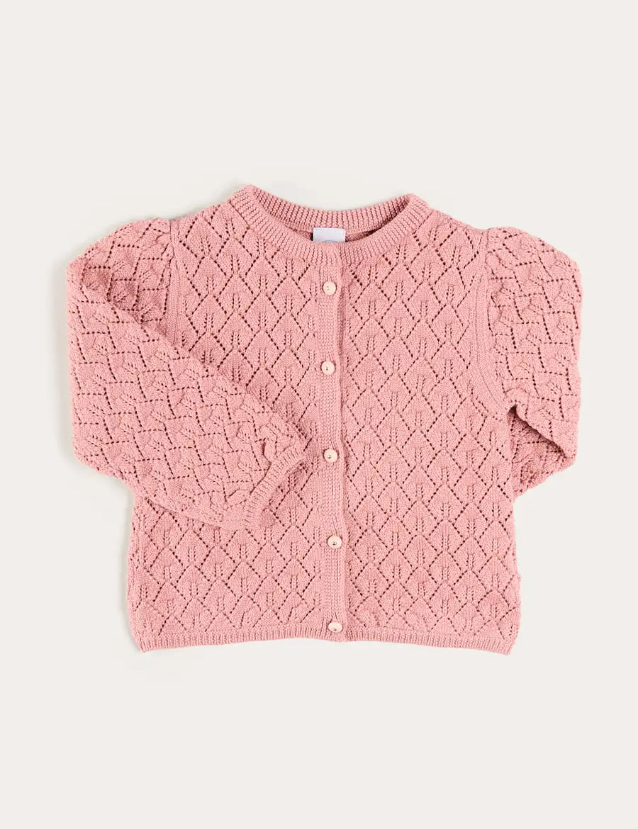 Leaf Openwork Cardigan in Pink (2-10yrs) Knitwear from Pepa London
