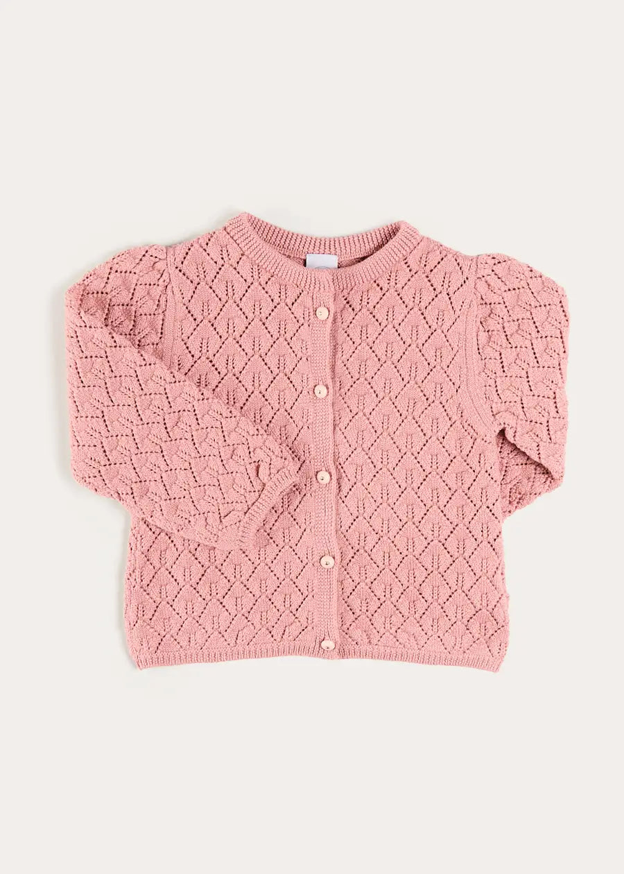 Leaf Openwork Cardigan in Pink (2-10yrs) Knitwear from Pepa London