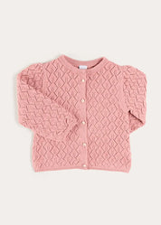 Leaf Openwork Cardigan in Pink (2-10yrs) Knitwear from Pepa London