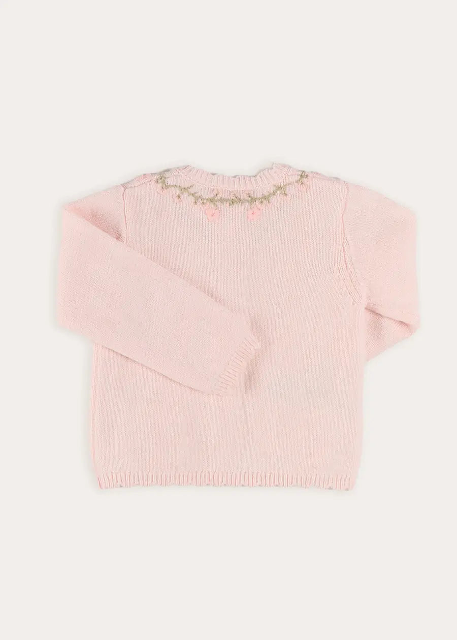 Wildflower Embroidered Pocket Detail Cardigan in Pink (1mth-3yrs) Knitwear from Pepa London