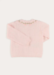 Wildflower Embroidered Pocket Detail Cardigan in Pink (1mth-3yrs) Knitwear from Pepa London