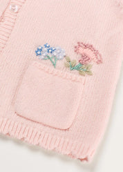 Wildflower Embroidered Pocket Detail Cardigan in Pink (1mth-3yrs) Knitwear from Pepa London