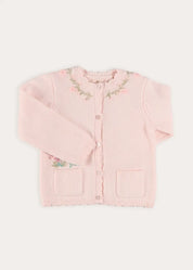 Wildflower Embroidered Pocket Detail Cardigan in Pink (1mth-3yrs) Knitwear from Pepa London