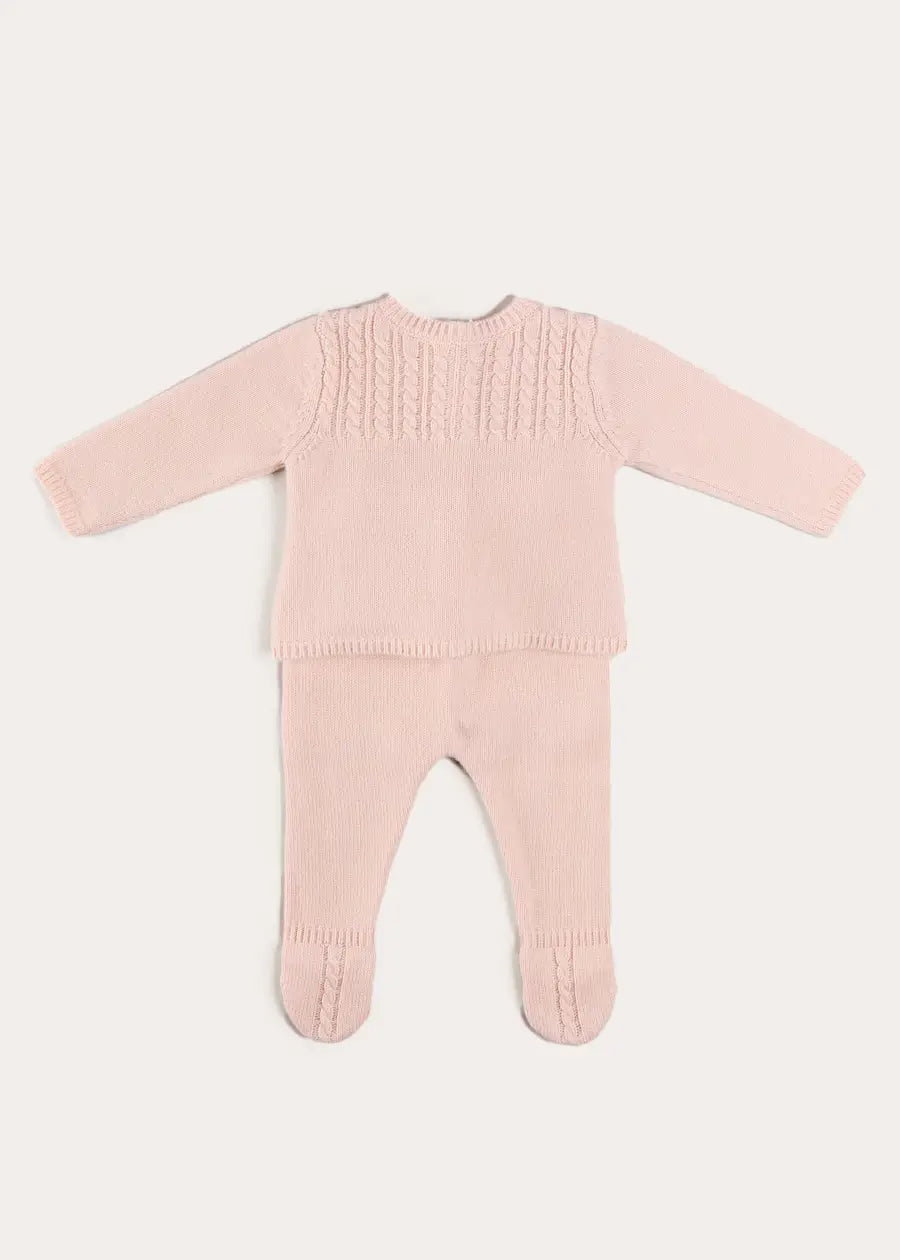 Cashmere Long Sleeve Cable Knitted Set in Pink (1mth-12mths) Knitted Sets from Pepa London