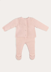 Cashmere Long Sleeve Cable Knitted Set in Pink (1mth-12mths) Knitted Sets from Pepa London