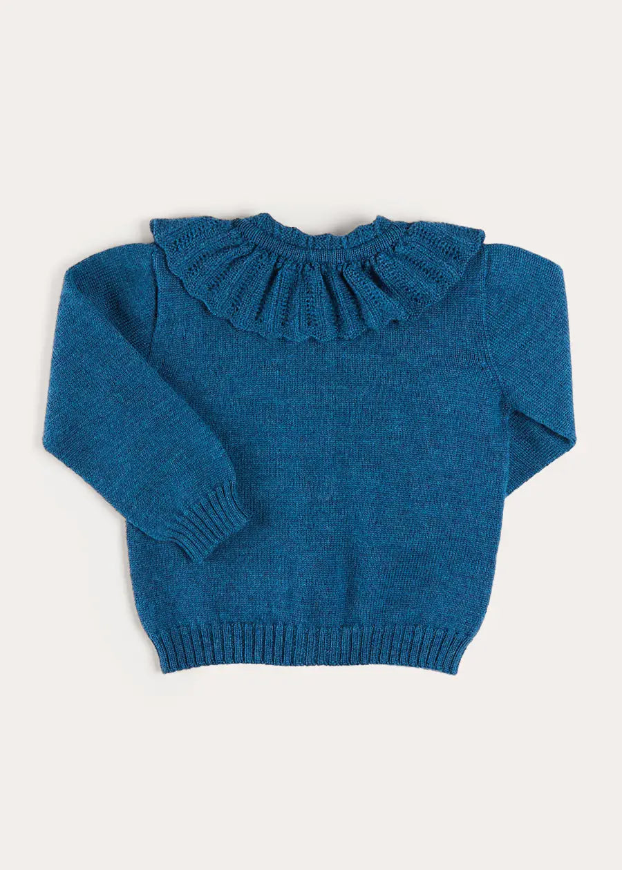 Ruffle Collar Cardigan in Blue (2-10yrs) Knitwear from Pepa London