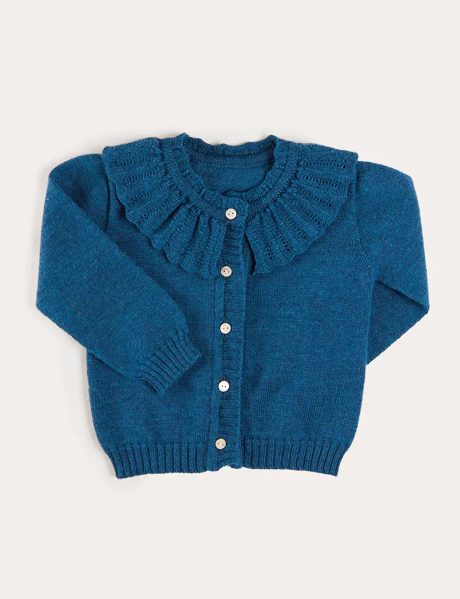 Ruffle Collar Cardigan in Blue (2-10yrs) Knitwear from Pepa London