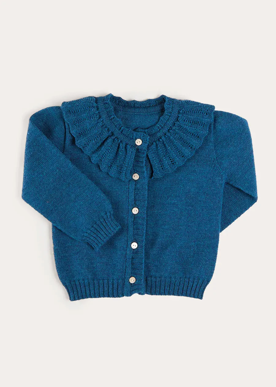 Ruffle Collar Cardigan in Blue (2-10yrs) Knitwear from Pepa London