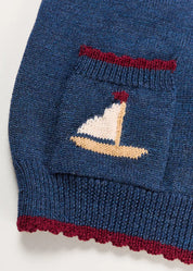 Mariner Collar Jacquard Boat Embroidered Detail Cardigan in Navy (3-10yrs) Knitwear from Pepa London