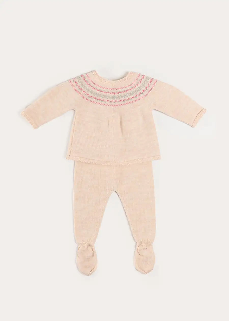 Fair Isle Jacquard Knitted Set in White (1mth-12mths)