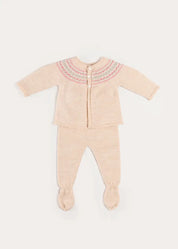 Fair Isle Jacquard Knitted Set in White (1mth-12mths)