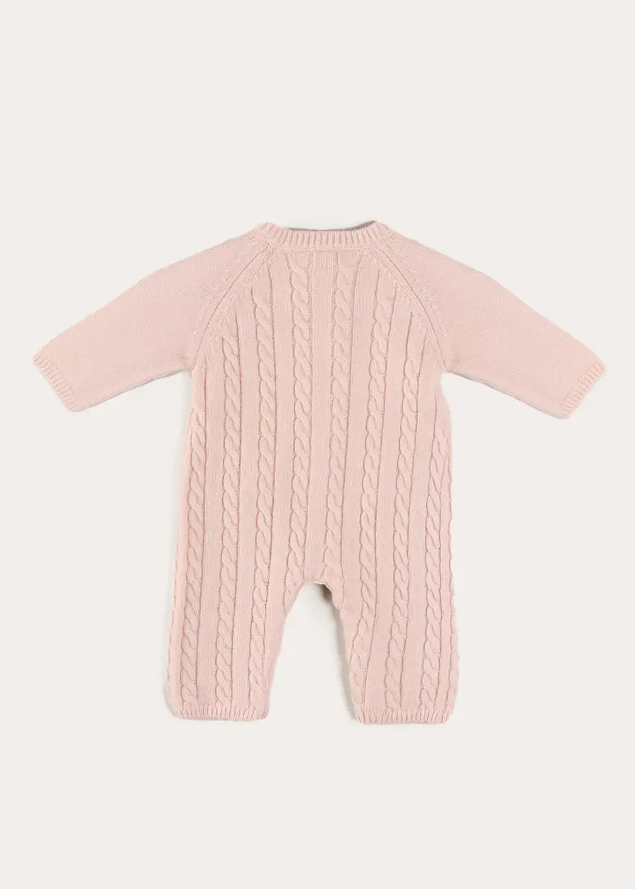 Cashmere Cable Knit Pocket Detail All In One in Pink (1mth-12mths) ALL-IN-ONE from Pepa London