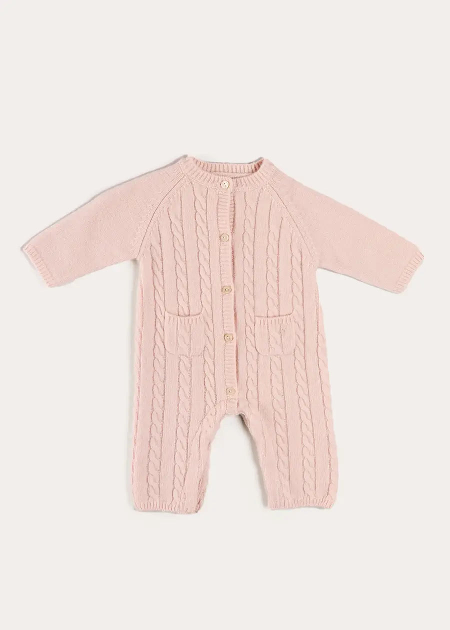 Cashmere Cable Knit Pocket Detail All In One in Pink (1mth-12mths) ALL-IN-ONE from Pepa London