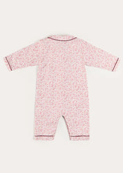 Jane Floral Long Sleeve All In One Pyjamas with Burgundy Piping in Pink (6mths-3yrs) #N/A from Pepa London