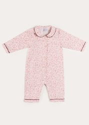 Jane Floral Long Sleeve All In One Pyjamas with Burgundy Piping in Pink (6mths-3yrs) #N/A from Pepa London