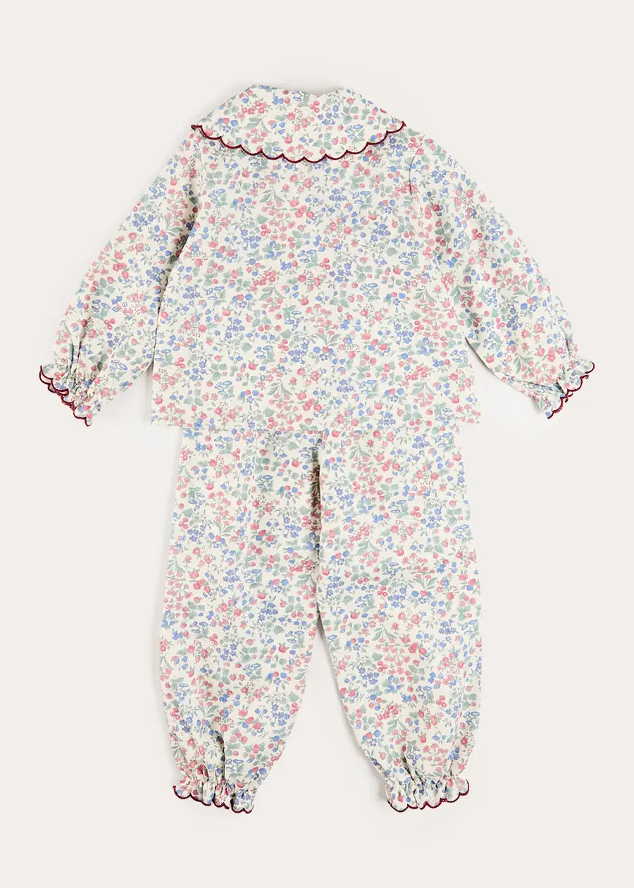 Rebecca Floral Scallop Edge Pyjamas in Red (2-10yrs) Nightwear from Pepa London