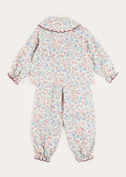 Rebecca Floral Scallop Edge Pyjamas in Red (2-10yrs) Nightwear from Pepa London