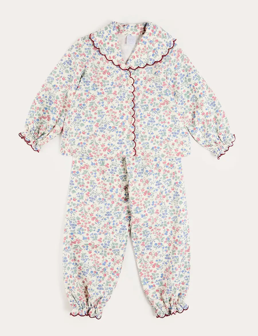 Rebecca Floral Scallop Edge Pyjamas in Red (2-10yrs) Nightwear from Pepa London