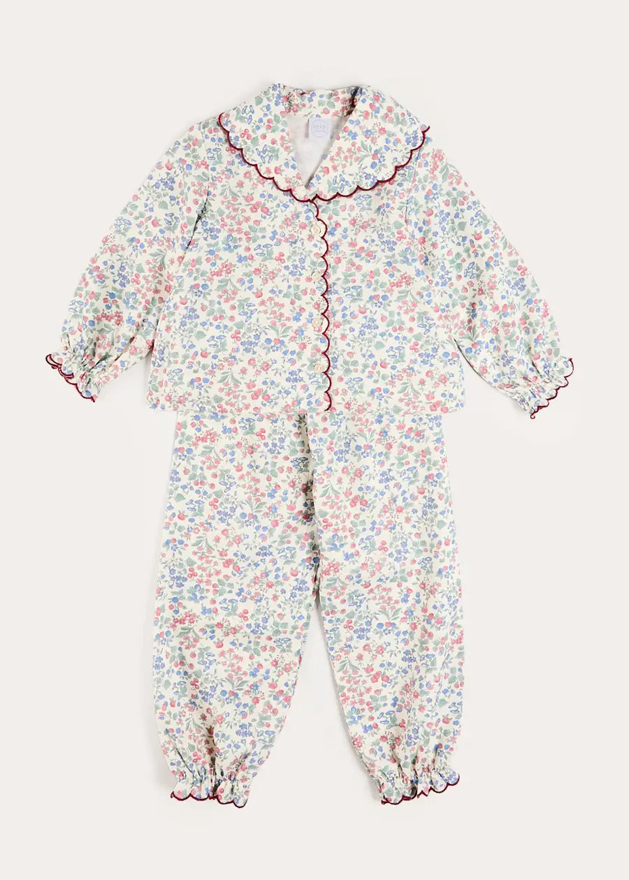 Rebecca Floral Scallop Edge Pyjamas in Red (2-10yrs) Nightwear from Pepa London