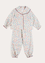 Rebecca Floral Scallop Edge Pyjamas in Red (2-10yrs) Nightwear from Pepa London