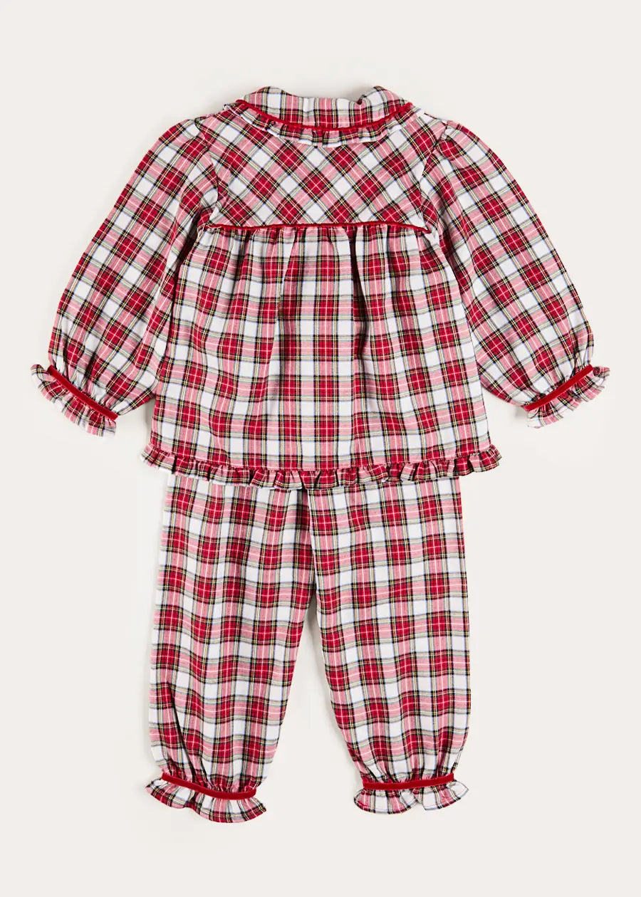 Francis Tartan Velvet Trim Pyjamas in Red (18mths-10yrs) Nightwear from Pepa London