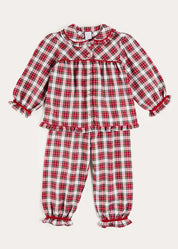 Francis Tartan Velvet Trim Pyjamas in Red (18mths-10yrs) Nightwear from Pepa London