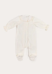 Floral Detail Embroidered Collar Velour All In One in Cream (1mth-12mths) #N/A from Pepa London